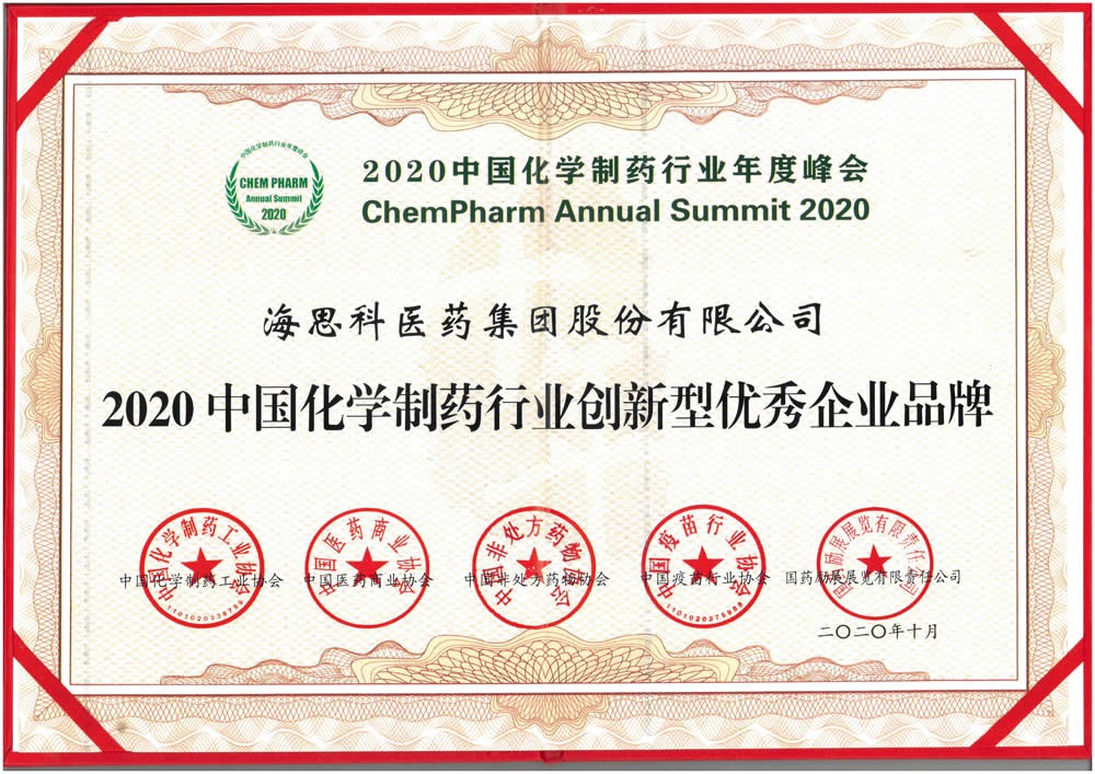 2020中國化學制藥行業創新型優秀企業品牌